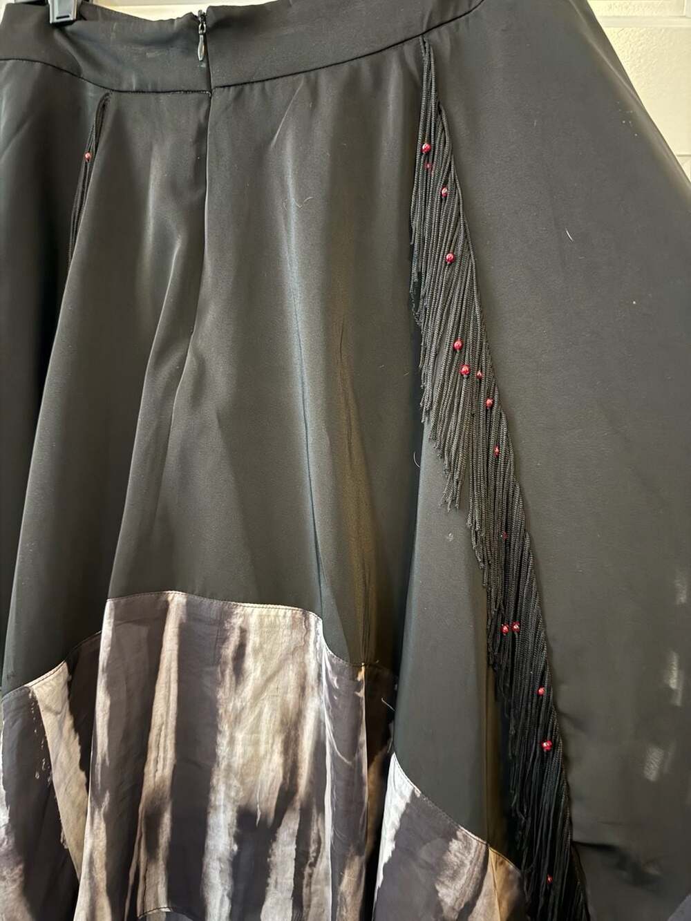 Aporia.AS Black Asymmetric Handkerchief Hem Skirt Tie Dye Fringe Tassel M - Picture 6 of 7